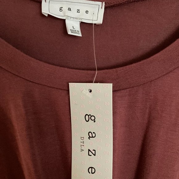 gaze Slightly Cropped wrap front detail tee, Large (medium fit), Eggplant color - Picture 3 of 3